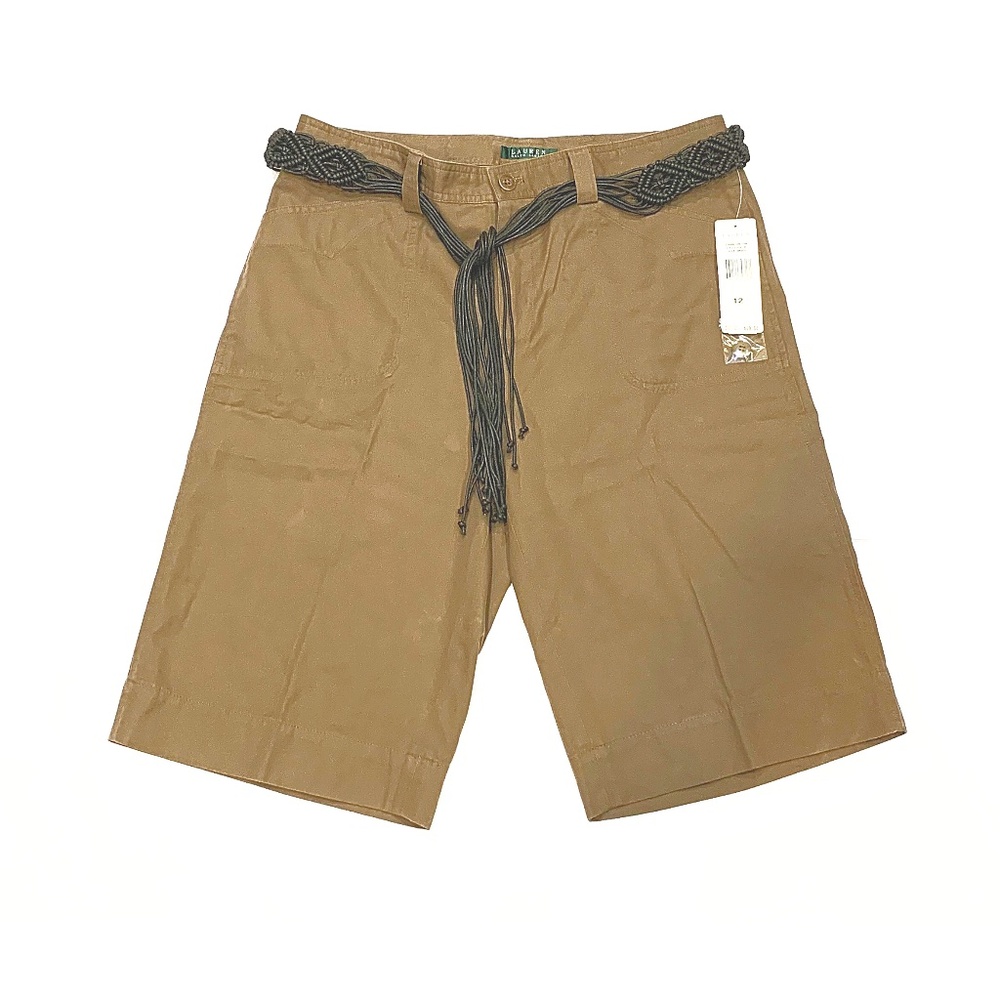 Lauren by Ralph Lauren Tan Women's Bermuda Shorts with Braided Belt, 12 NWT